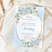 Elegant Blue Hydrangea Eucalyptus Wheat Wedding  Einladung