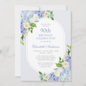 Elegant Blue Hydrangea Floral 90. Geburtstag Einladung (Vorderseite)