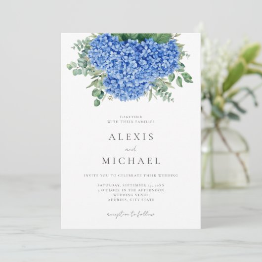 Elegant Blue Hydrangea Floral Einladung (Stehend Vorderseite)