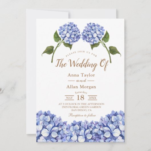 Elegant Blue Hydrangea Floral Einladung (Vorderseite)