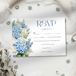 Elegant Blue Hydrangea Floral Meal Choice Wedding RSVP Karte