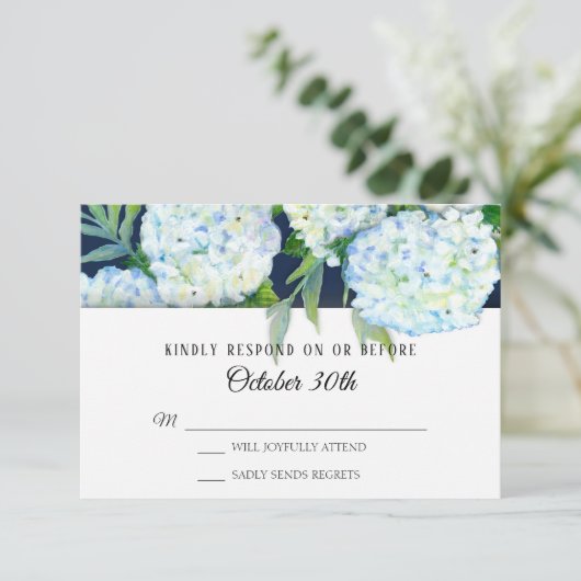 Elegant Blue Hydrangea Floral Navy UAWG Wedding Einladung (Stehend Vorderseite)