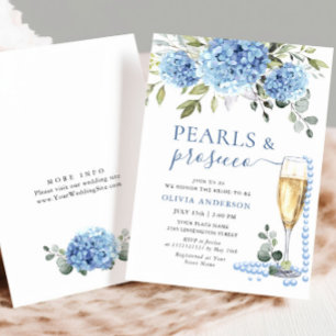 Elegant Blue Hydrangea Floral PEARLS & Prosecco Einladung