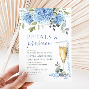 Elegant Blue Hydrangea Floral PETALS & Prosecco Einladung