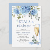 Elegant Blue Hydrangea Floral PETALS & Prosecco Einladung (Vorne/Hinten)