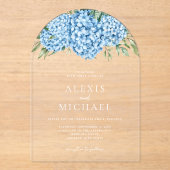Elegant Blue Hydrangea Floral Wedding Acryleinladungen (Vorderseite)