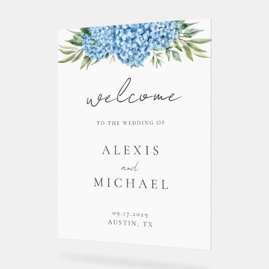 Elegant Blue Hydrangea Floral Wedding Acrylschild (Winkel)