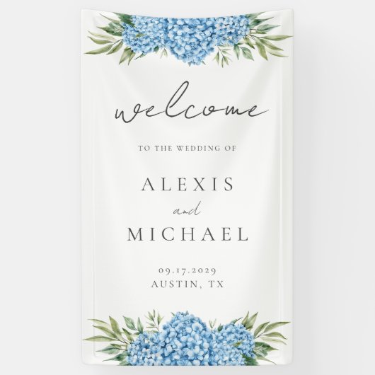 Elegant Blue Hydrangea Floral Wedding Banner (Vertikal)