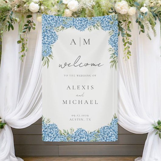 Elegant Blue Hydrangea Floral Wedding Banner