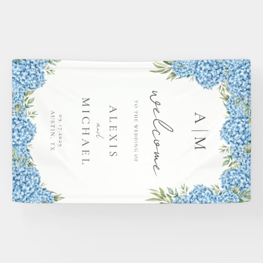 Elegant Blue Hydrangea Floral Wedding Banner (Horizontal)