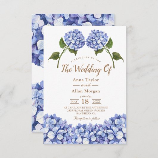 Elegant Blue Hydrangea Floral Wedding Einladung (Vorne/Hinten)