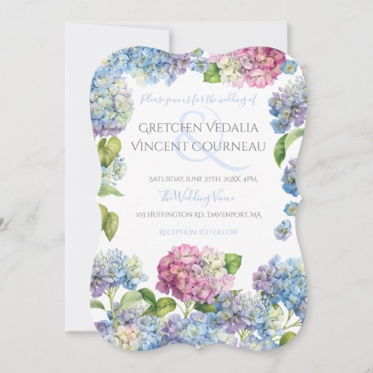 Elegant Blue Hydrangea Floral Wedding Einladung (Vorderseite)