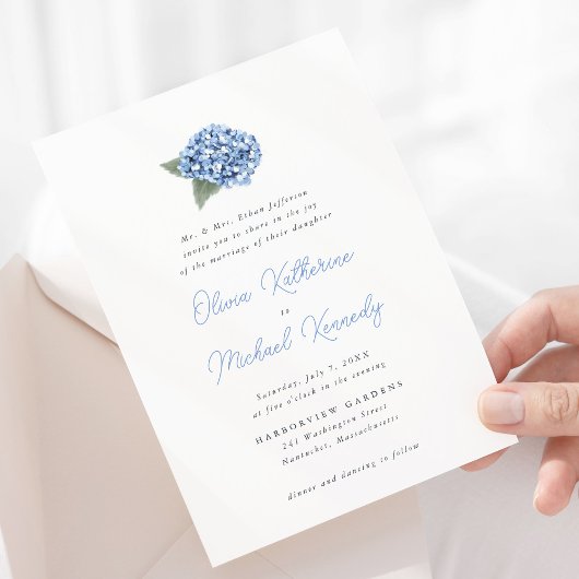 Elegant Blue Hydrangea Floral Wedding Einladung