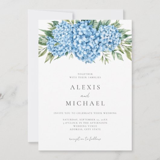 Elegant Blue Hydrangea Floral Wedding Einladung (Vorderseite)
