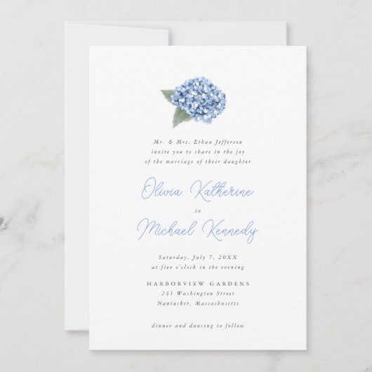 Elegant Blue Hydrangea Floral Wedding Einladung (Vorderseite)