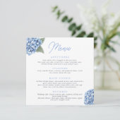 Elegant Blue Hydrangea Floral Wedding Menükarte (Stehend Vorderseite)