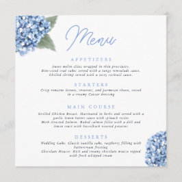Elegant Blue Hydrangea Floral Wedding Menükarte