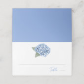 Elegant Blue Hydrangea Floral Wedding Platzkarte (Außenseite Aufgefaltet)