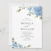 Elegant Blue Hydrangea Floral Wedding QR-Code Einladung (Vorderseite)