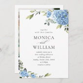 Elegant Blue Hydrangea Floral Wedding QR-Code Einladung (Vorne/Hinten)