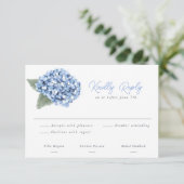 Elegant Blue Hydrangea Floral Wedding RSVP Karte (Stehend Vorderseite)