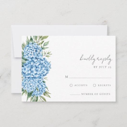 Elegant Blue Hydrangea Floral Wedding RSVP Karte (Vorderseite)