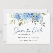 Elegant Blue Hydrangea Floral Wedding Save The Date (Vorderseite)