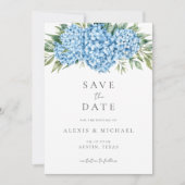 Elegant Blue Hydrangea Floral Wedding Save The Date (Vorderseite)