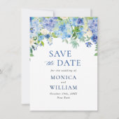 Elegant Blue Hydrangea Floral Wedding Save The Date (Vorderseite)