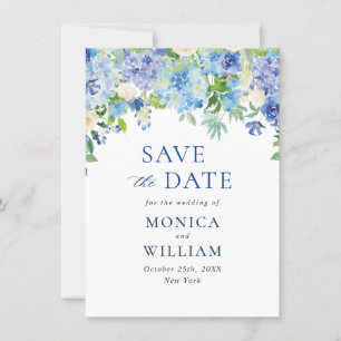 Elegant Blue Hydrangea Floral Wedding Save The Date
