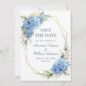 Elegant Blue Hydrangea Floral Wedding Save The Date (Vorderseite)
