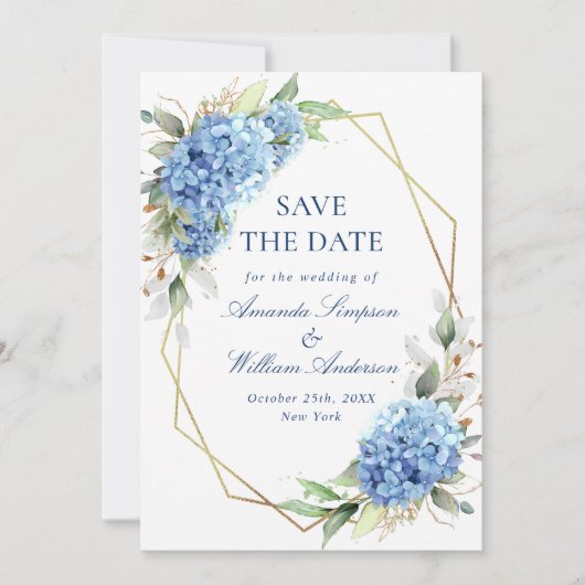 Elegant Blue Hydrangea Floral Wedding Save The Date (Vorderseite)