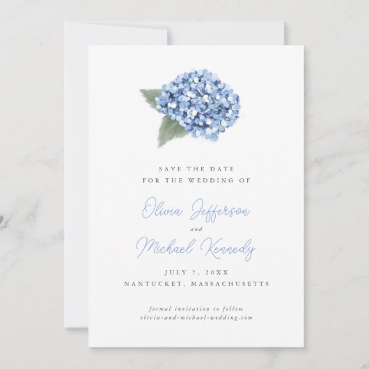 Elegant Blue Hydrangea Floral Wedding Save The Date (Vorderseite)
