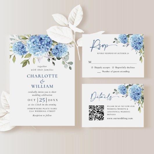 Elegant Blue Hydrangea Floral Wedding Save The Date