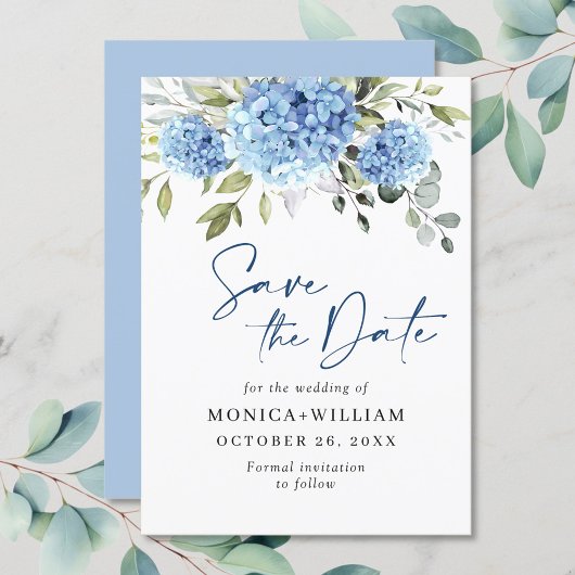 Elegant Blue Hydrangea Floral Wedding Save The Date