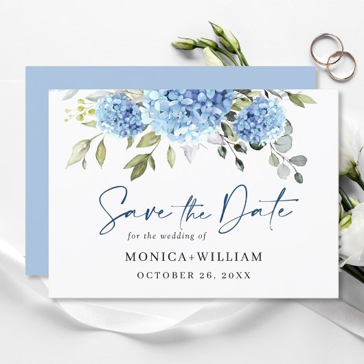 Elegant Blue Hydrangea Floral Wedding Save The Date