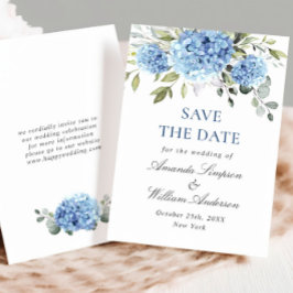 Elegant Blue Hydrangea Floral Wedding Save The Date