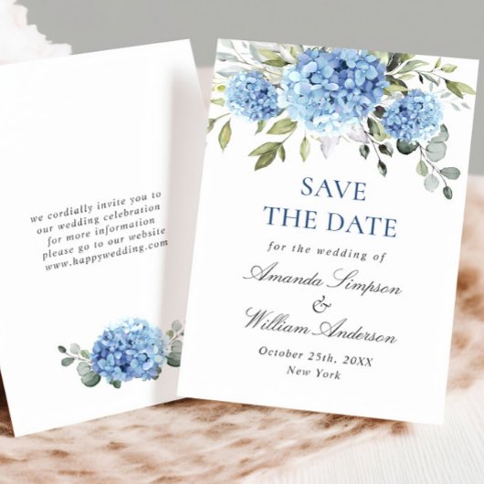 Elegant Blue Hydrangea Floral Wedding Save The Date