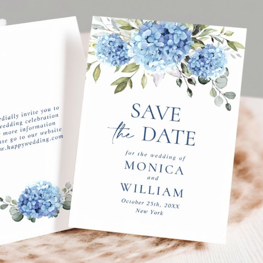 Elegant Blue Hydrangea Floral Wedding Save The Date