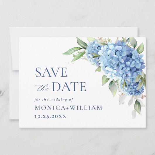Elegant Blue Hydrangea Floral Wedding Save The Date (Vorderseite)