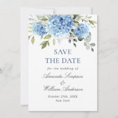 Elegant Blue Hydrangea Floral Wedding Save The Date (Vorderseite)