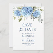 Elegant Blue Hydrangea Floral Wedding Save The Date (Vorderseite)