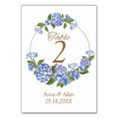 Elegant Blue Hydrangea Floral Wedding Tischnummer (Vorderseite)