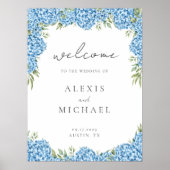 Elegant Blue Hydrangea Floral Wedding Willkommen Poster (Vorne)