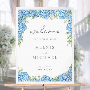 Elegant Blue Hydrangea Floral Wedding Willkommen Poster