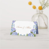 Elegant Blue Hydrangea Floral White Wedding Place Platzkarte (Rückseite)