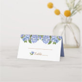 Elegant Blue Hydrangea Floral White Wedding Place Platzkarte (Vorderseite)