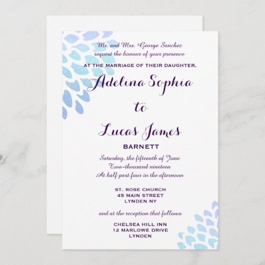 Elegant Blue Hydrangea Formal Wedding Einladung (Vorne/Hinten)