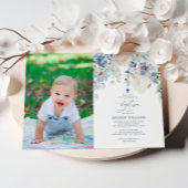 Elegant Blue Hydrangea Foto Taufe Einladung