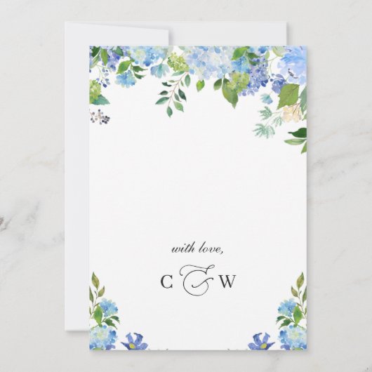 Elegant Blue Hydrangea Frische Pasta machen Einladung (Rückseite)